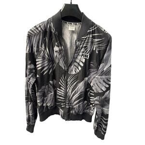 Womens Victoria Secret Pink Floral Tropical Black Jersey Full Zip Jacket, Small
